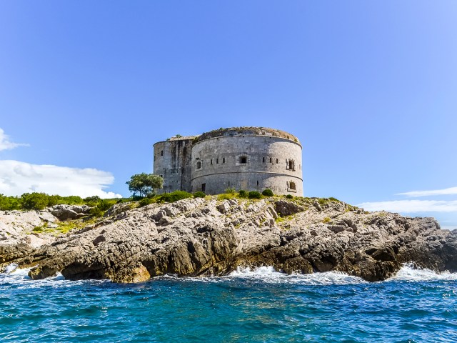 Mamula Island seen from the Bay of Kotor in Montenegro
