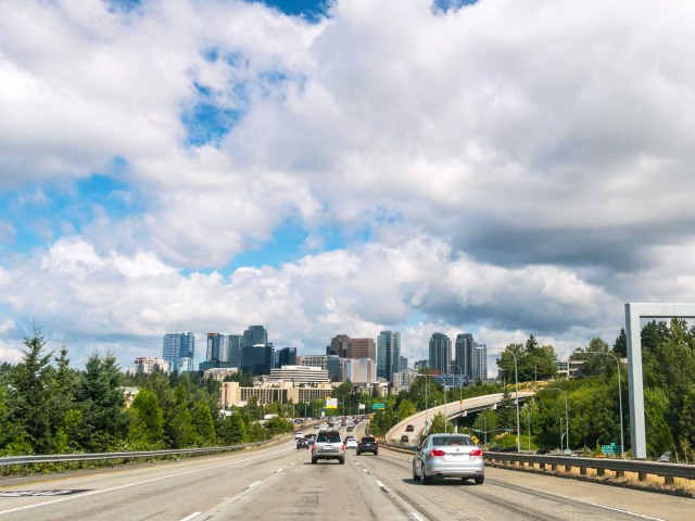 Cars driving on Interstate 405 in Bellevue, Washington
