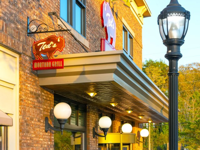 Brick facade of restaurant in Bozeman, Montana