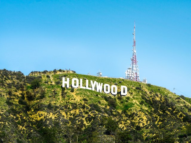 The Hollywood sign on hillside in Los Angeles, California