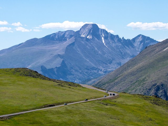 Cars driving on Trail Ridge Road in Colorado's Rocky Mountain National Park