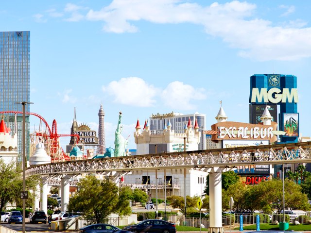 Amusement park rides and hotels on the Las Vegas Strip