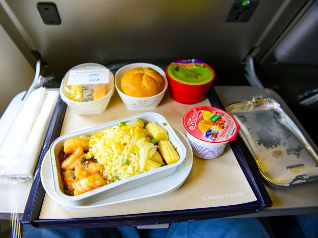 Economy-class meal on Cathay Pacific