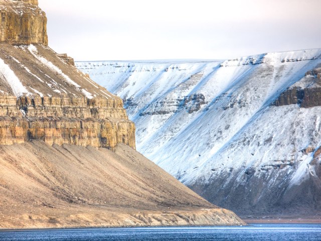 Glacial ice and limestone cliffs on Devon Island