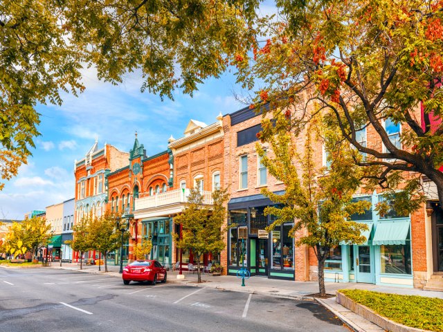 Businesses on street in downtown Provo, Utah