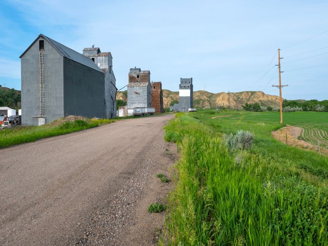 Abandoned grain elevators outside of Loma, Montana