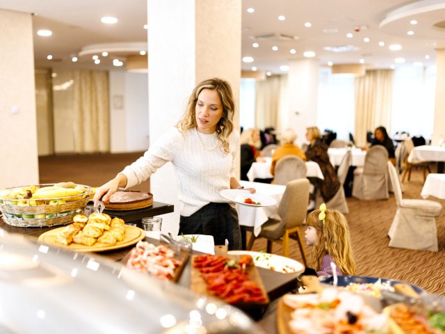 Hotel guest at breakfast buffet