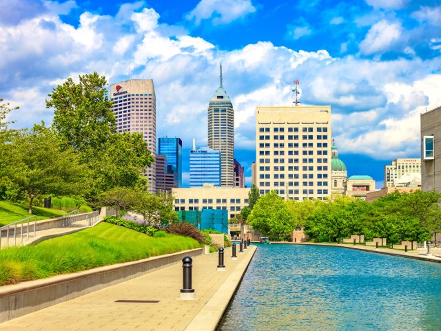 Riverfront pathway in downtown Indianapolis, Indiana