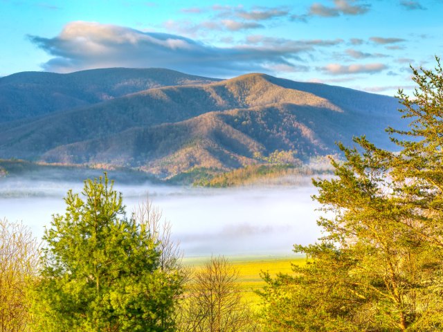 Overview of Cades Cove in Great Smoky Mountains National Park in Tennessee