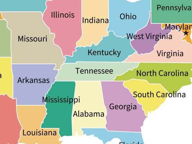 Map of Tennessee and bordering states