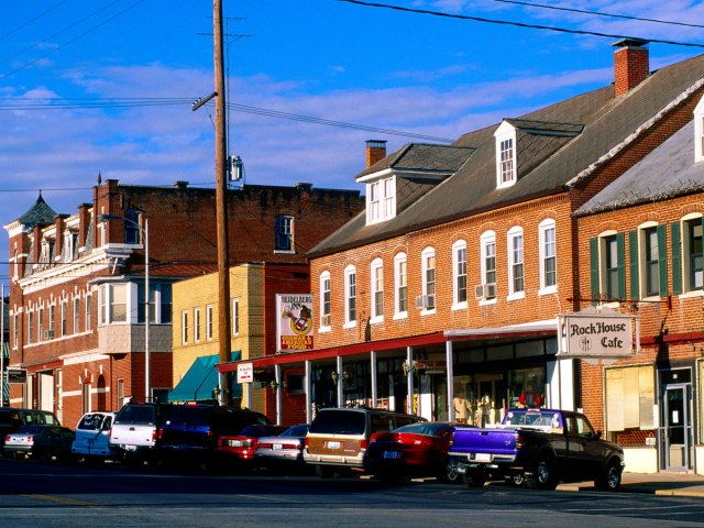 Historic buildings on street in Hermann, Missouri