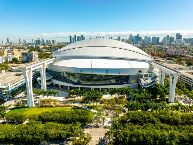 Aerial view of LoanDepot Park in Miami, Florida
