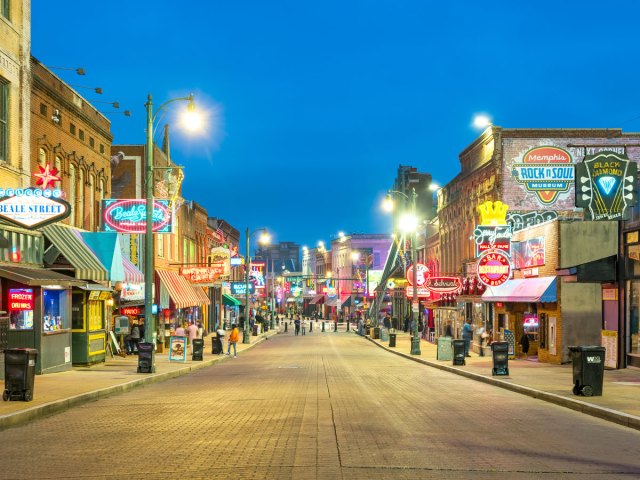 Beale Street in Memphis, Tennessee, at night