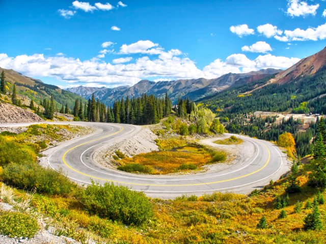 Hairpin curve on the Million Dollar Highway in Colorado