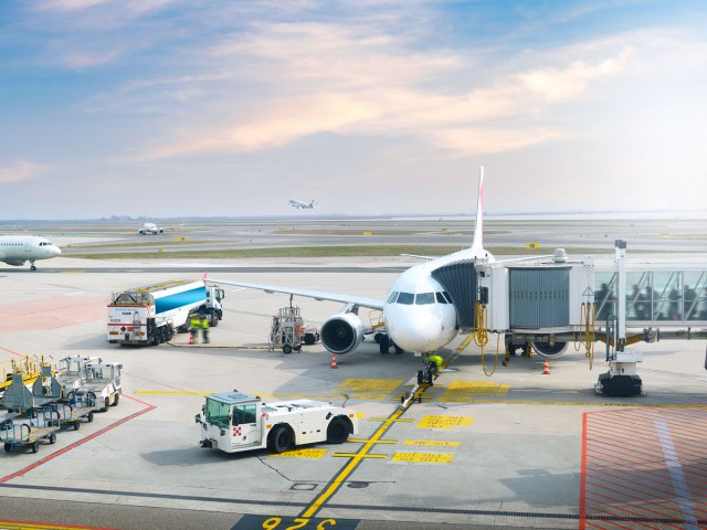 Aircraft at gate being prepared for departure