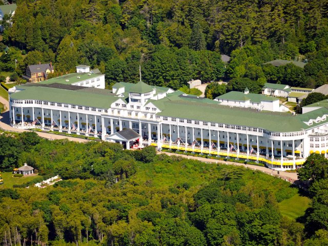 Aerial view of the Grand Hotel Mackinac Island