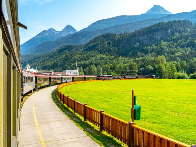 Train traveling through Klondike Gold Rush National Historical Park in Alaska