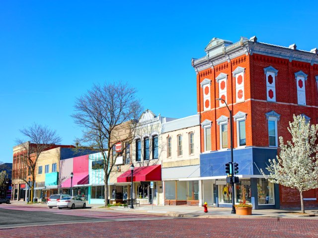 Colorfully painted buildings in Kearney, Nebraska