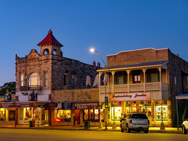 Downtown Fredericksburg, Texas, seen at night