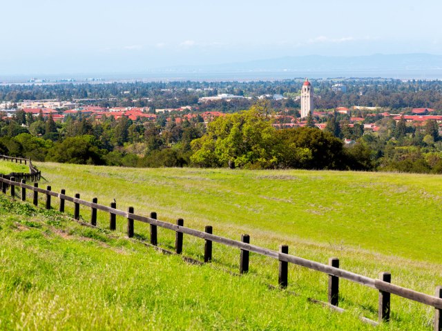 Grassy hill overlooking Stanford University and Palo Alto, California