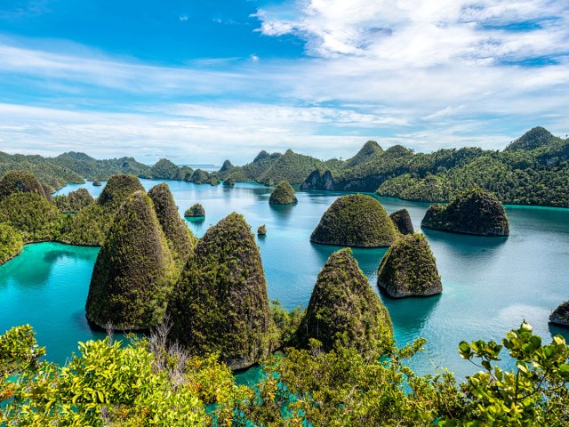 Small green islands off the coast of Wayag, Indonesia