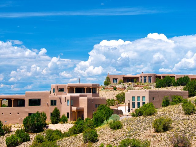 Adobe buildings in Placitas, New Mexico