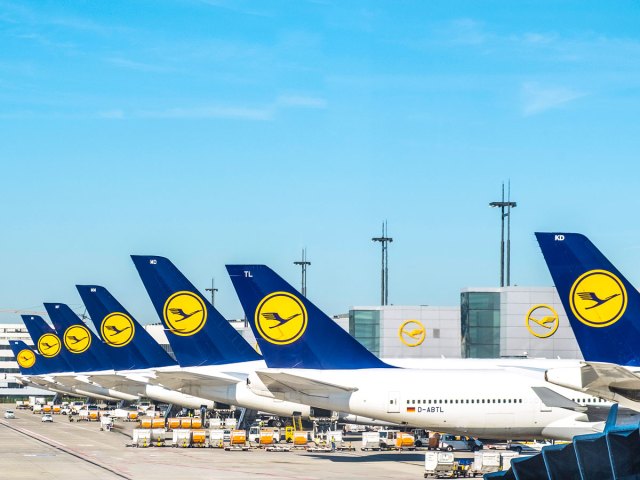 Lufthansa tails at Frankfurt International Airport in Germany