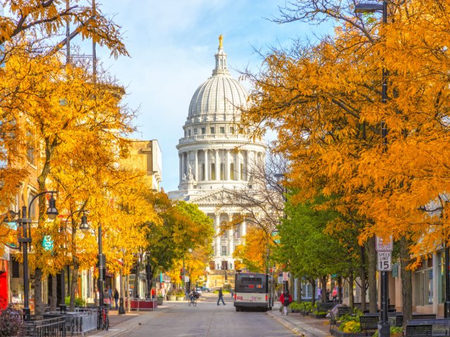 Wisconsin State Capitol in Madison, seen in autumn