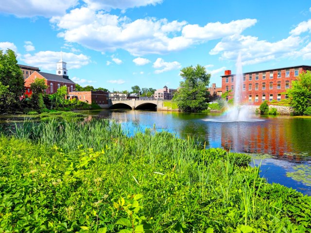 Fountain in lake in Nashua, New Hampshire