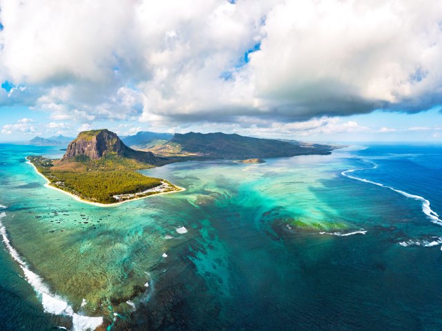 Aerial view of the "Underwater Waterfall" of Mauritius