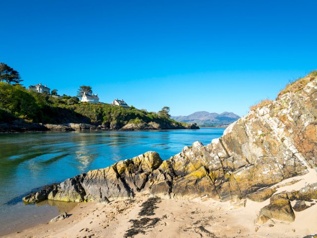 Beach in cove in Porthmadog, Wales
