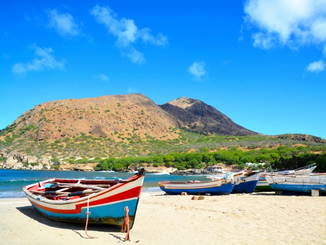 Boats on sandy beach in Cabo Verde