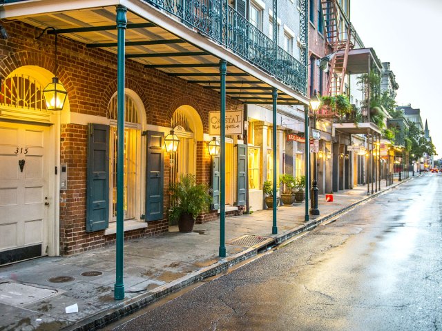 French Quarter in New Orleans on a rainy day