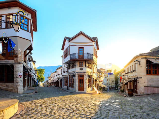 Historic buildings in Gjirokaster, Albania
