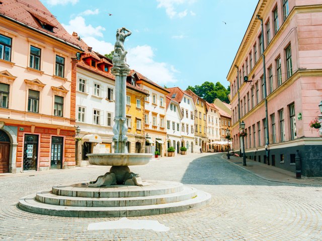 Fountain in square in Ljubljana, Slovenia
