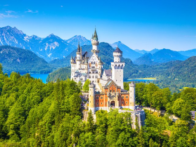 Neuschwanstein Castle in the hills of Bavaria, Germany