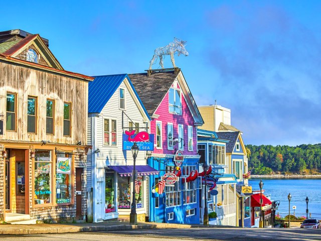 Colorful buildings in Bar Harbor, Maine