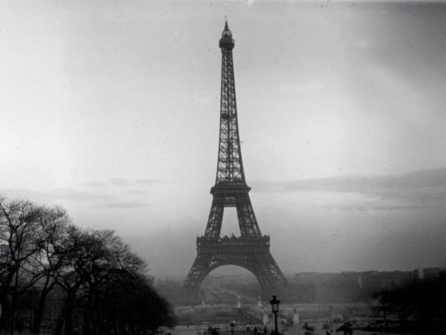Historical photo of the Eiffel Tower in Paris, France