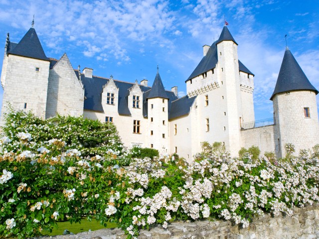 Flowers in front of Château du Rivau in France's Loire Valley
